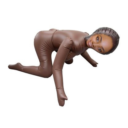 Brown inflatable sex doll on a white background