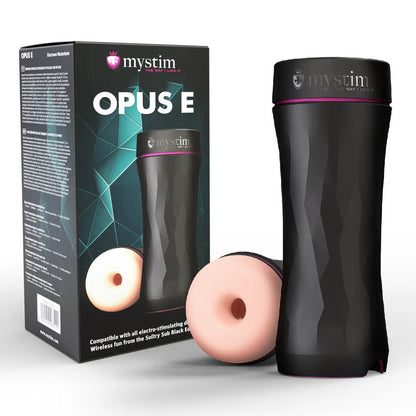 Mystim Opus E Donut Male Masturbator Electrosex Stimulation Stroker packaging on a white background