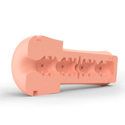 Pink silicone sex toy with a unique design on a white background