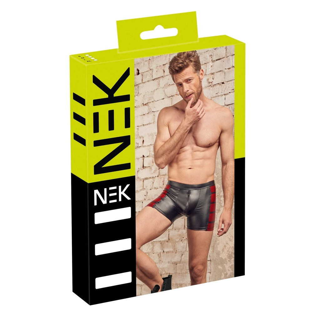 NEK underwear packaging with a model wearing the product against a brick wall.