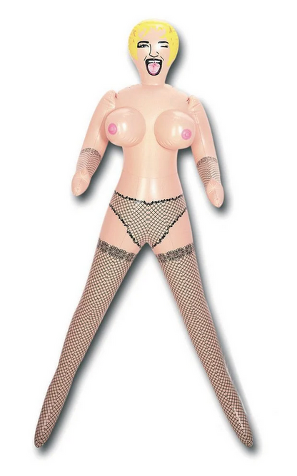 Sex doll toy with a face on a white background