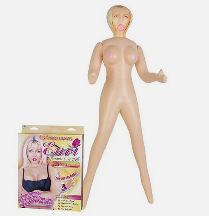 Naked inflatable doll with packaging on a white background