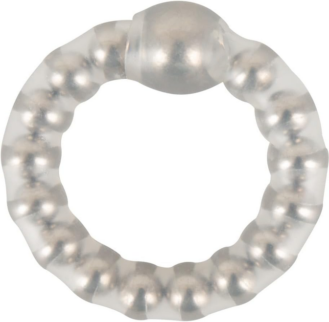 Clear silicone ring with beaded design on a white background