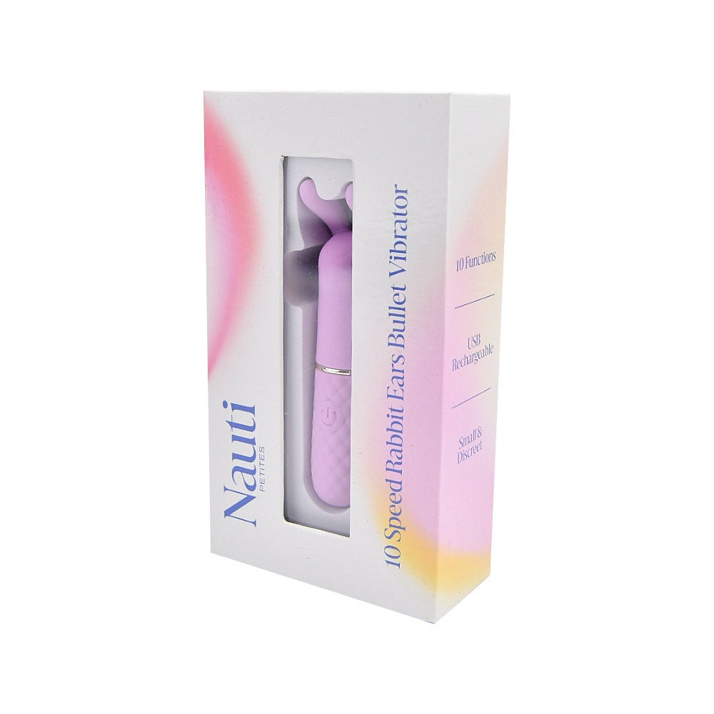 Purple bullet vibrator in a branded box on a white background
