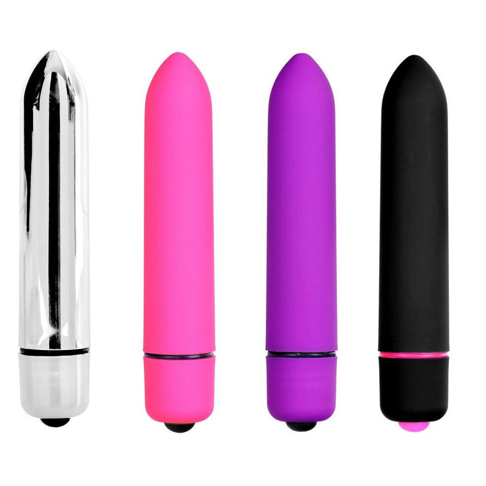 Four colorful vibrators on a white background
