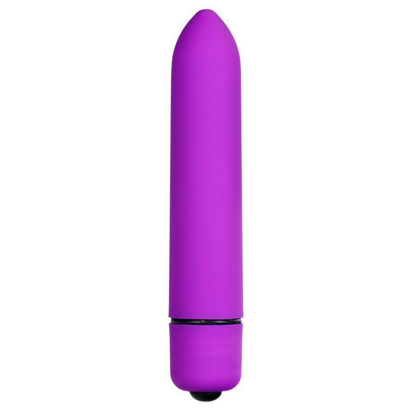 Purple cylindrical bullet vibrator on a white background