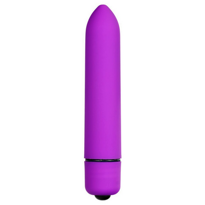 Purple cylindrical bullet vibrator on a white background