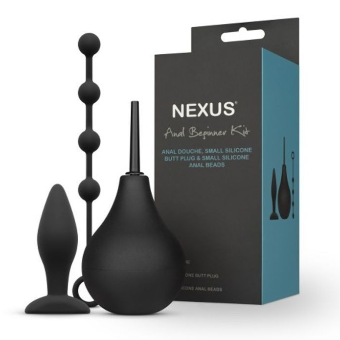 Black anal product set with 'Nexus' packaging on a white background