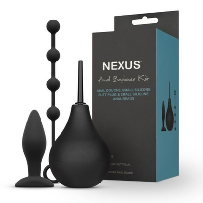 Black anal product set with 'Nexus' packaging on a white background