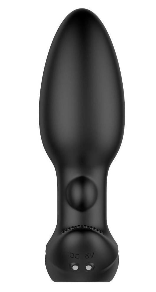 Black butt plug with brand logo on a white background