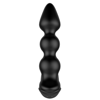 Black sex toy with a pointed end on a white background
