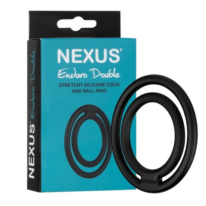Nexus Stretchy Silicone Cock and Ball Ring packaging with product on a white background