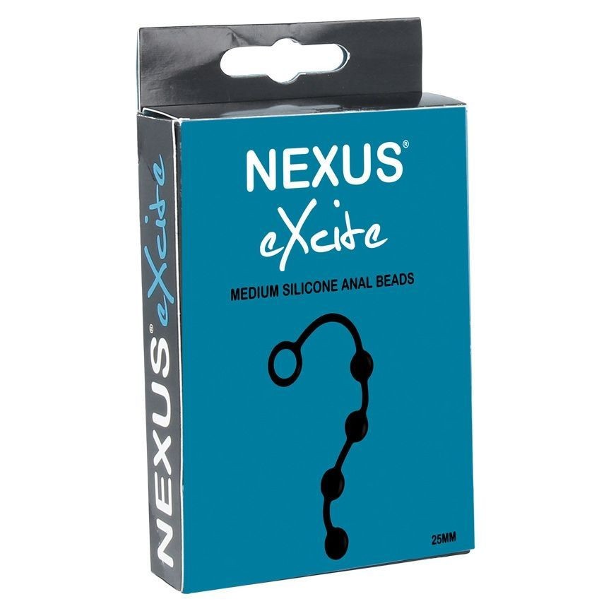 Nexus Excite medium silicone anal beads packaging on a white background