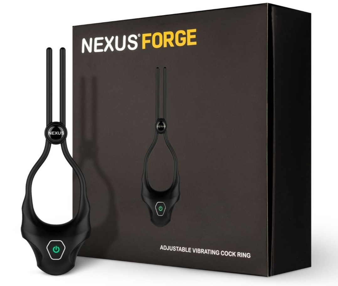 Nexus Forge adjustable vibrating cock ring packaging with product displayed.