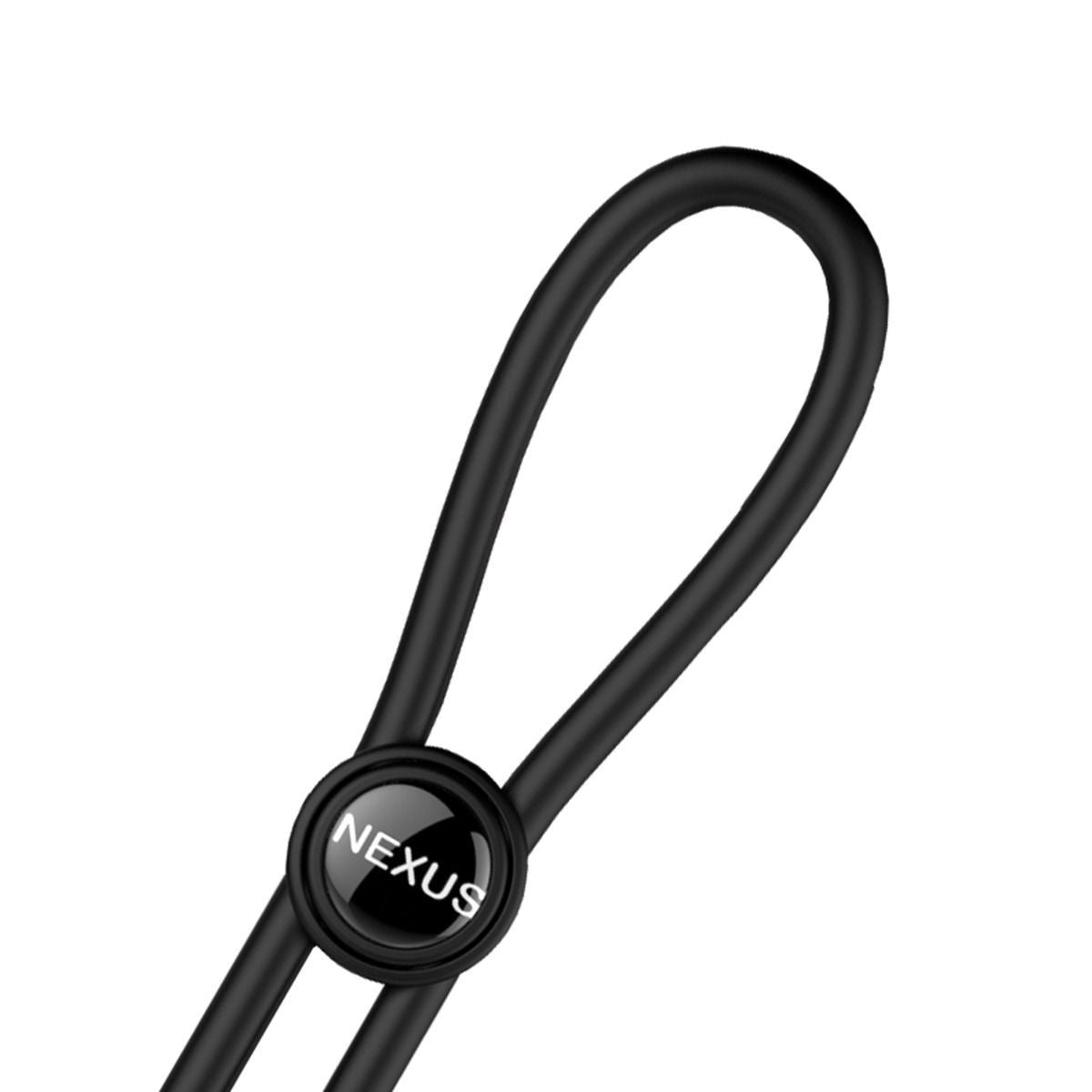 Black lasso cock ring with 'NEXUS' logo on a white background