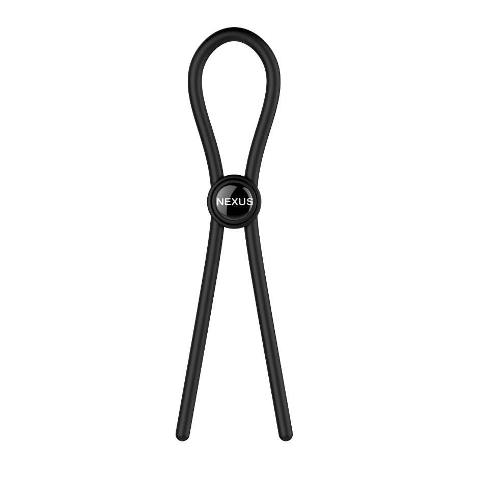 Black cock ring with 'NEXUS' branding on a white background