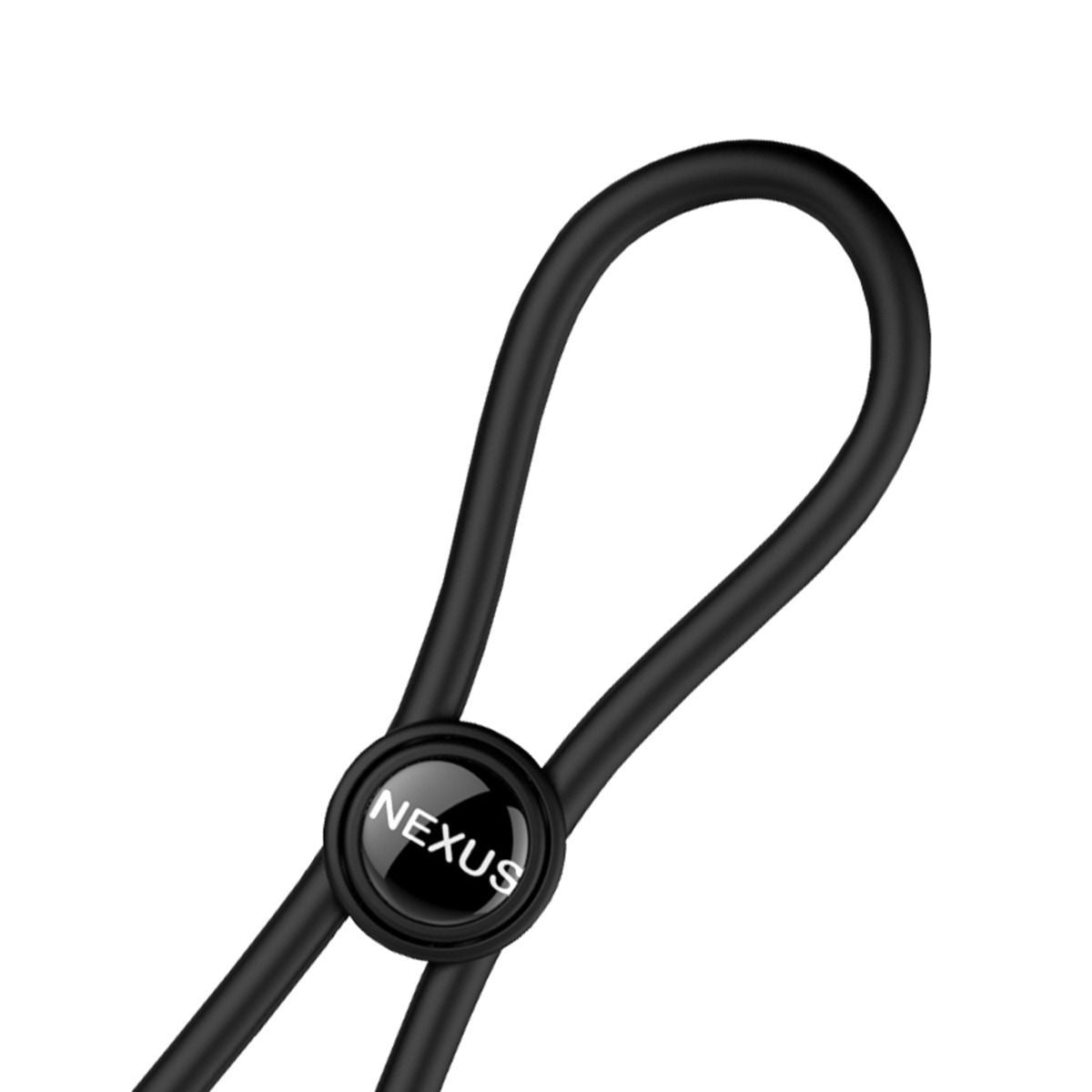 Black lasso cock ring with 'Nexus' logo on a white background