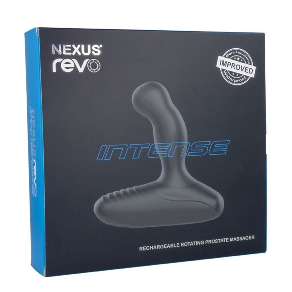 Nexus Revo Intense rechargeable rotating prostate massager packaging on a white background