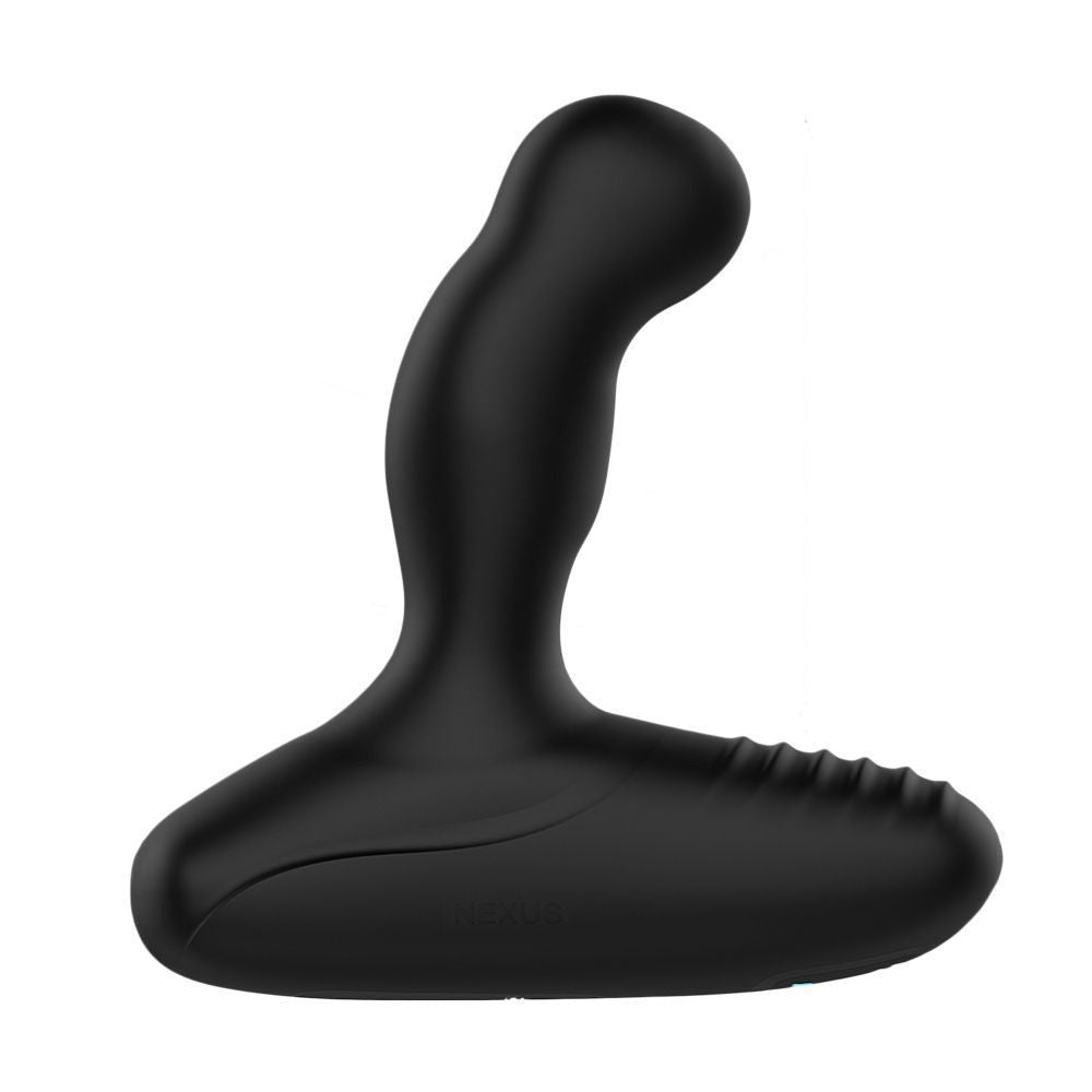 Black silicone butt plug on a white background