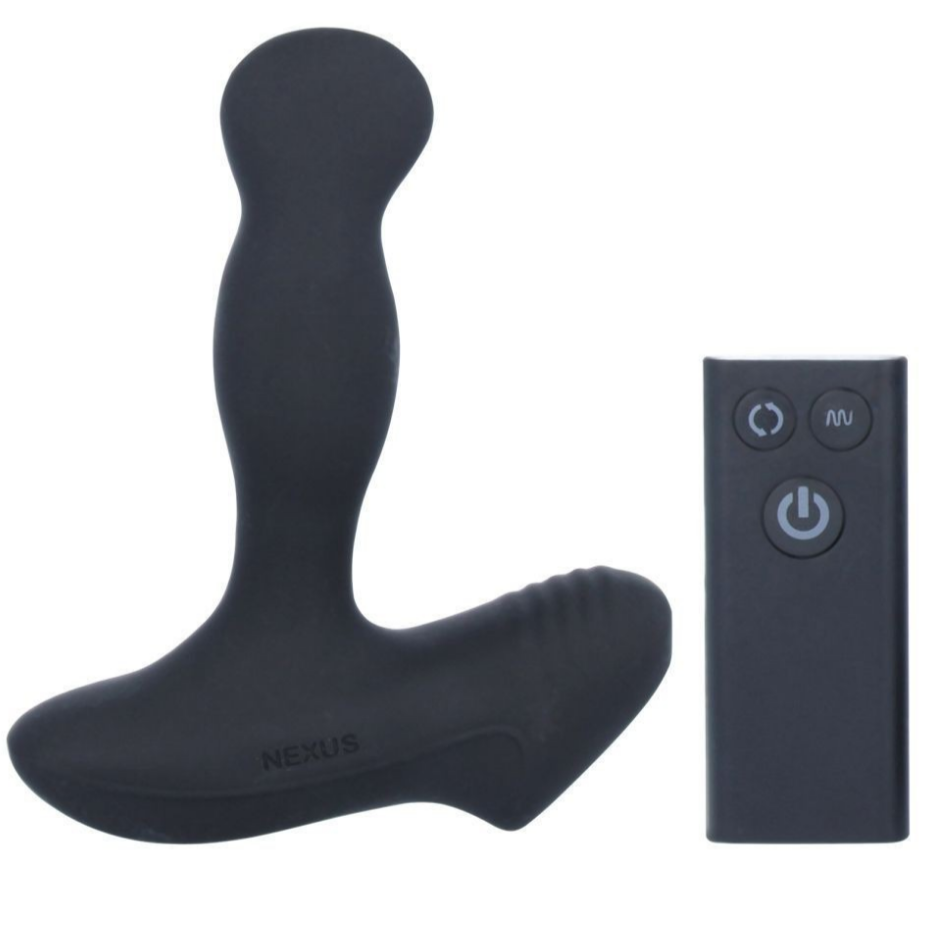 Black silicone butt plug with remote control on a white background