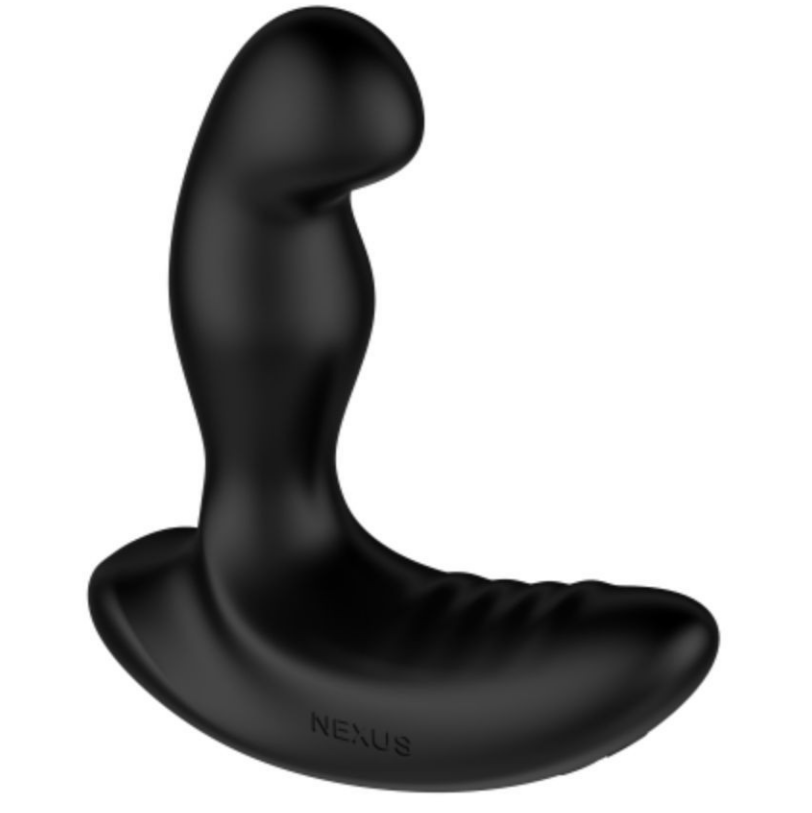 Black silicone butt plug with 'Nexus' branding on a white background