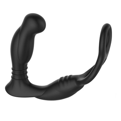 Black silicone butt plug cock ring on a white background