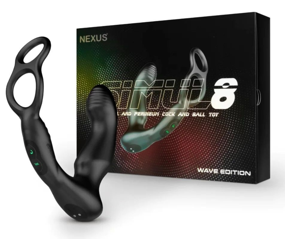 Black Nexus device with Simul8 packaging on a white background