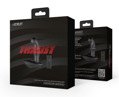 Black packaging box for a product with 'Nexus' branding and 'Thrust' text.