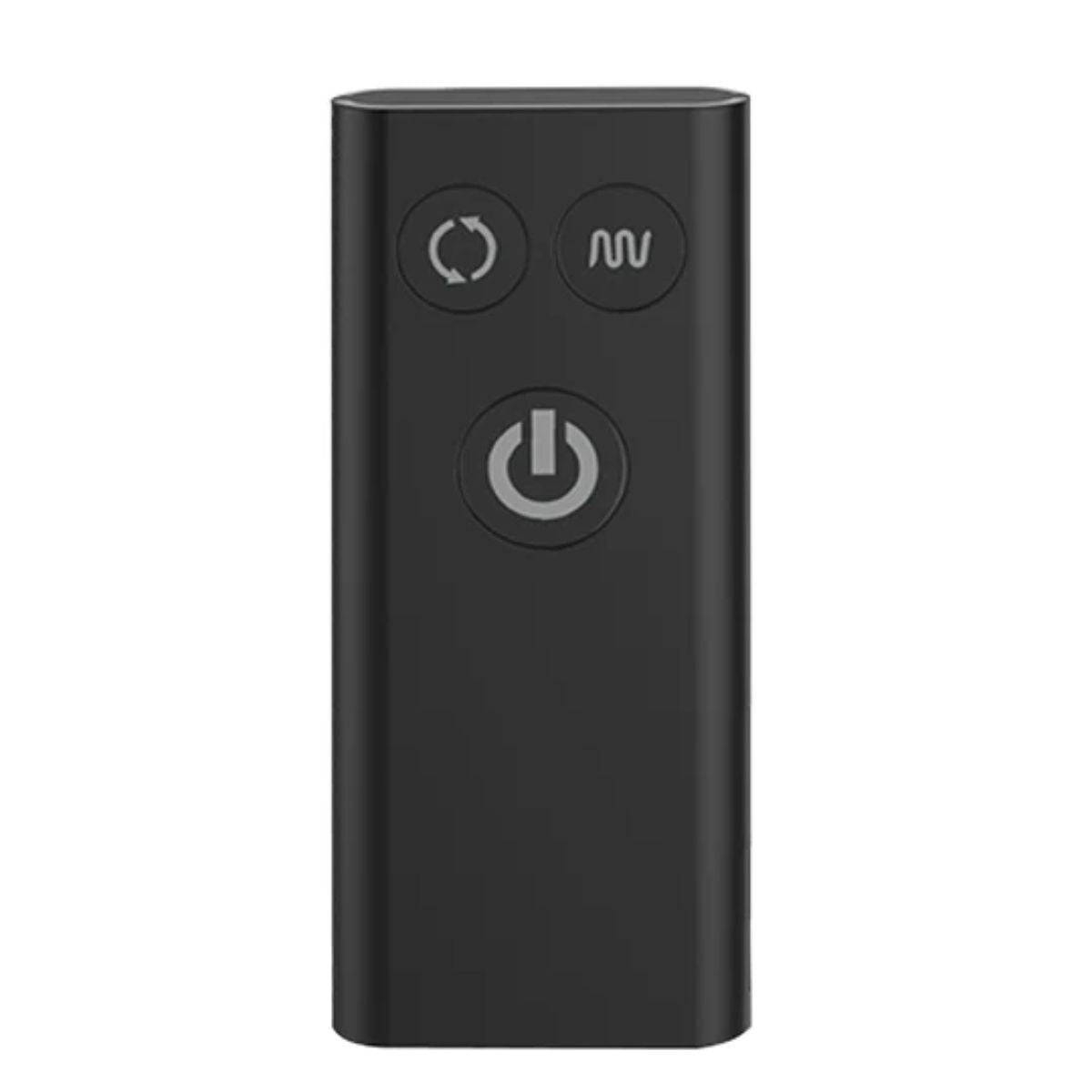 Black electronic device with power and other buttons on a white background