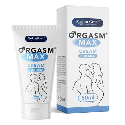 Orgasm Max cream packaging with tube and box on a white background