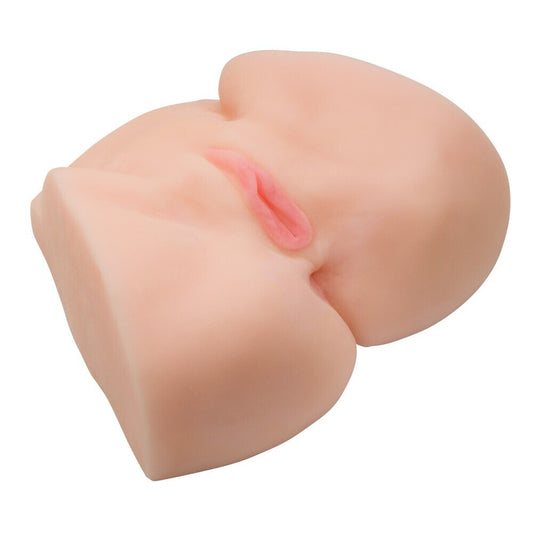 Silicone mold shaped like a vagina with a small opening on a white background