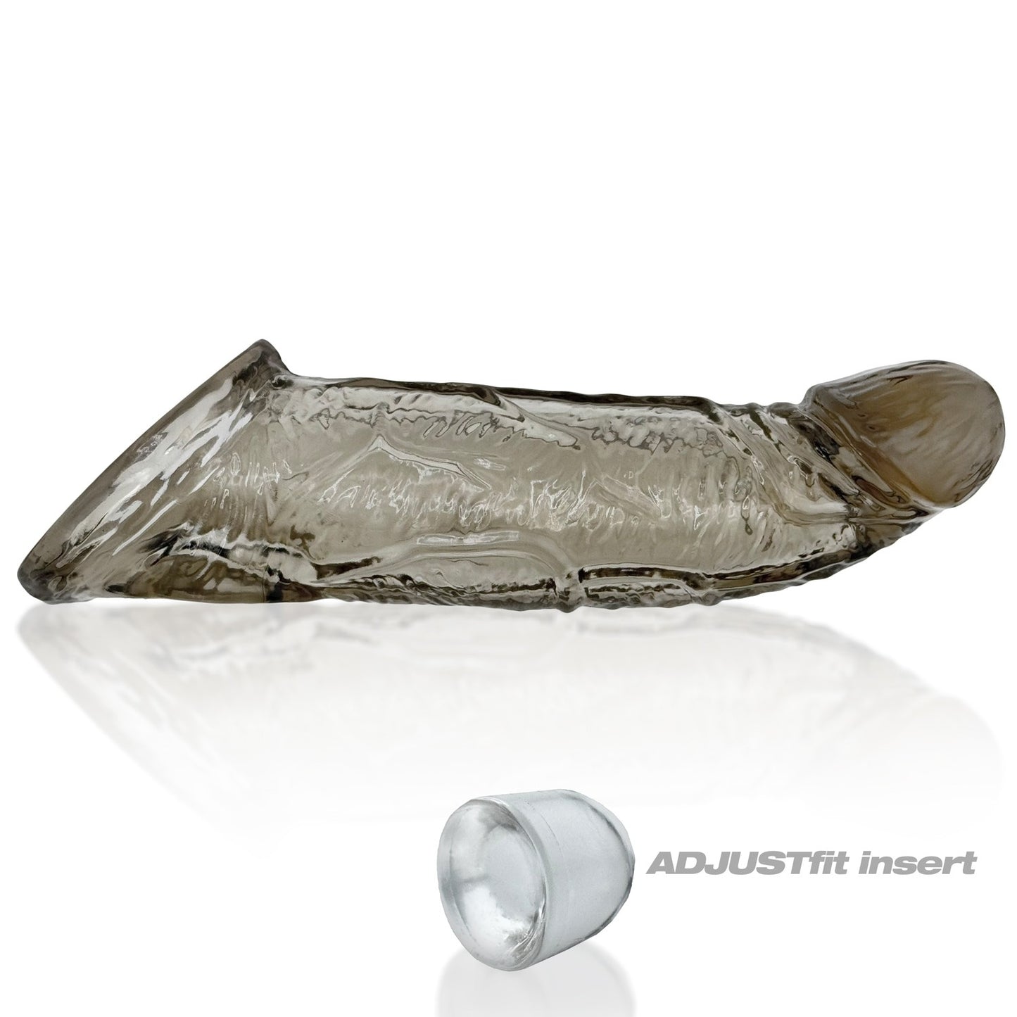 Penis Extender Sleeve with an 'ADJUSTfit insert' on a white background