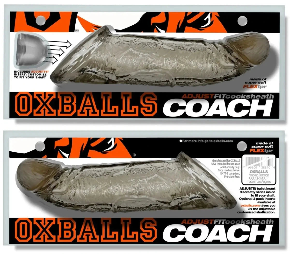 Oxballs Coach product packaging with two views of the item.