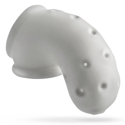White silicone male chastity cage on a white background
