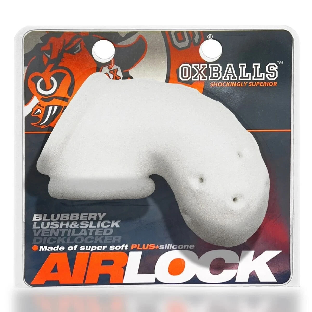 White silicone product on a branded packaging with 'OXBALLS' logo