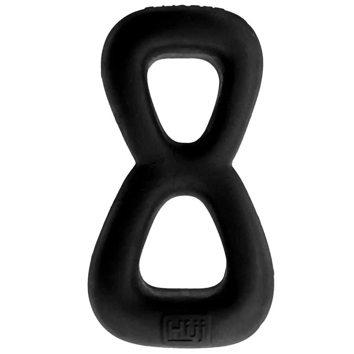 Black silicone cock ring sex toy with a unique design on a white background