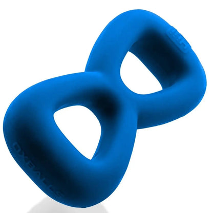 Oxballs Hunky Junk Boomerang Double Ring Cockring & Nut Tugger Blue on a white background