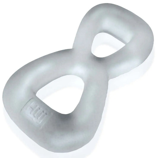 Oxballs Hunky Junk Boomerang Double Ring Cockring & Nut Tugger Clear on a white background