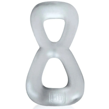 Oxballs Hunky Junk Boomerang Double Ring Cockring & Nut Tugger Clear on a white background