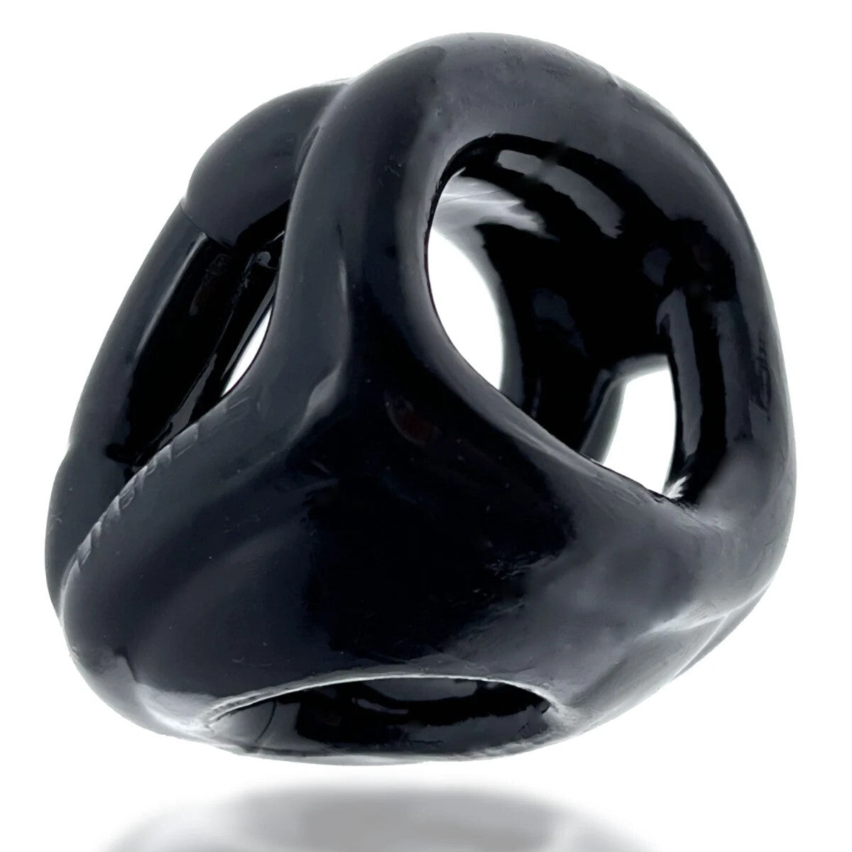Black cock ring with a unique design on a white background