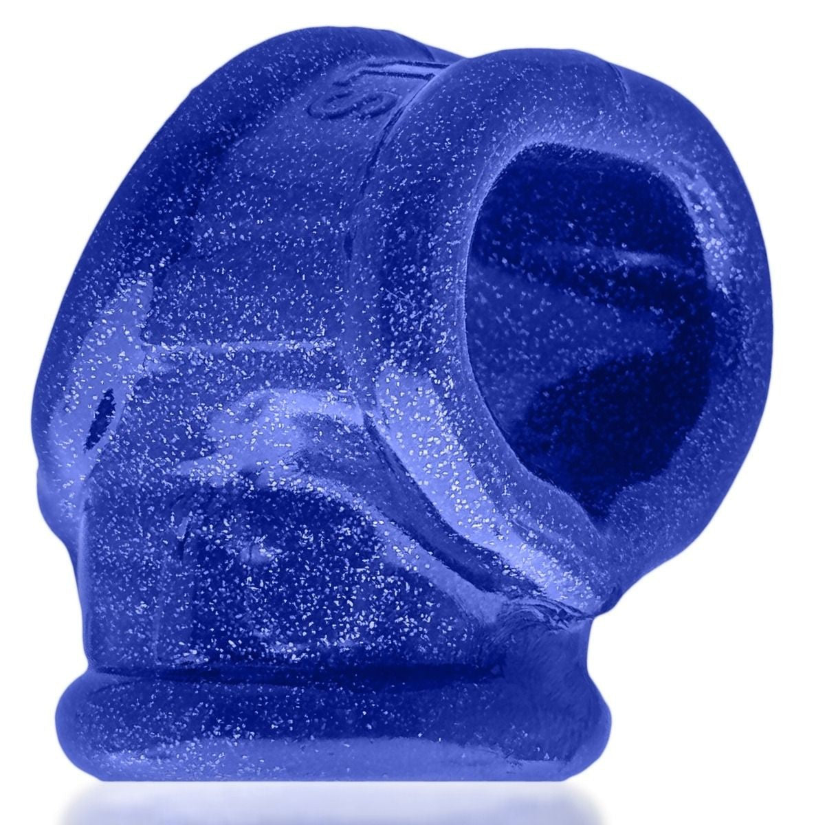 Blue glittery object on a white background