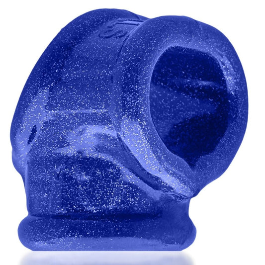 Blue glittery object on a white background