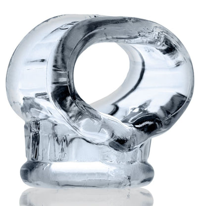 Clear silicone cock ring on a white background