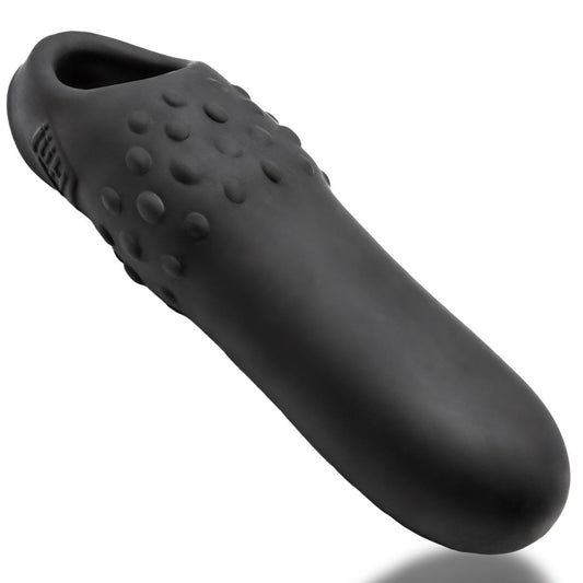 Black textured penis extender sleeve on a white background