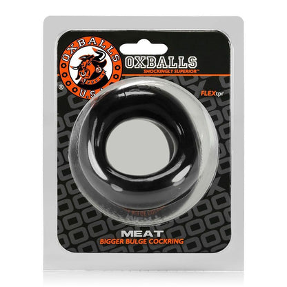 Black cock ring in packaging with 'OXBALLS' branding on a white background