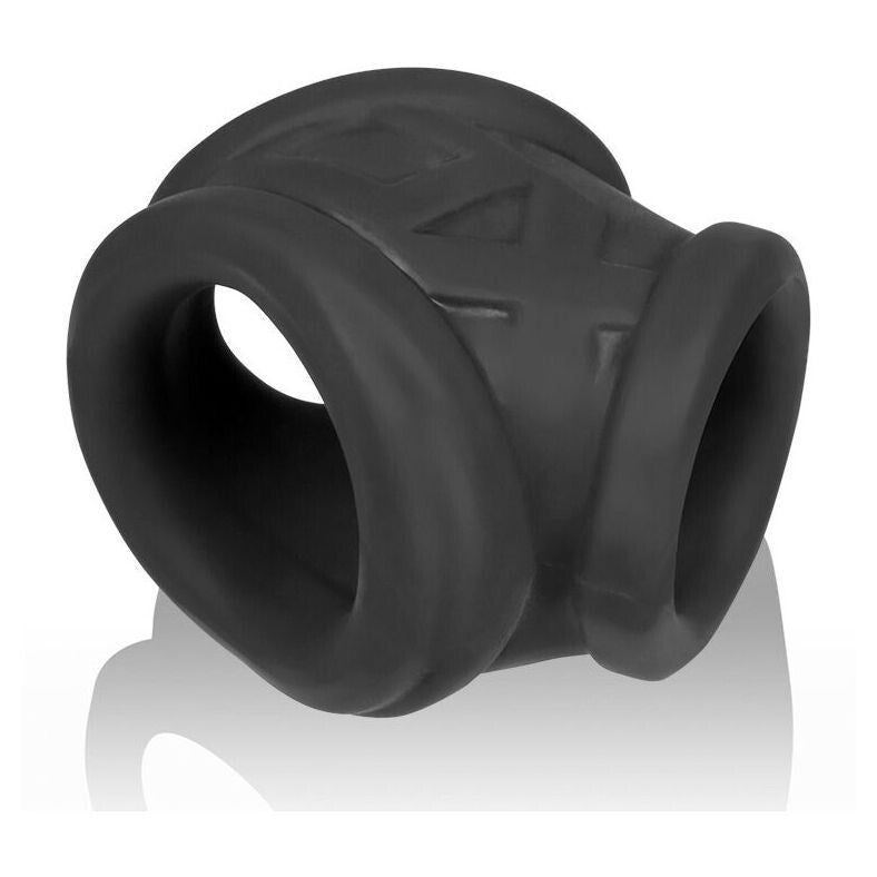 Black silicone cock ring on a white background