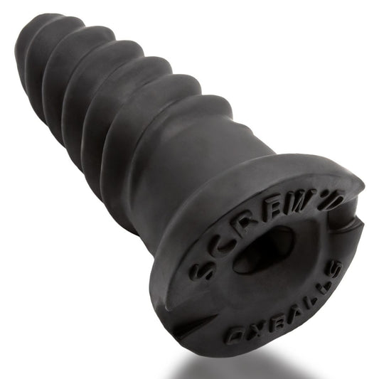 Black screw-shaped object with "Screw'd" branding on a white background
