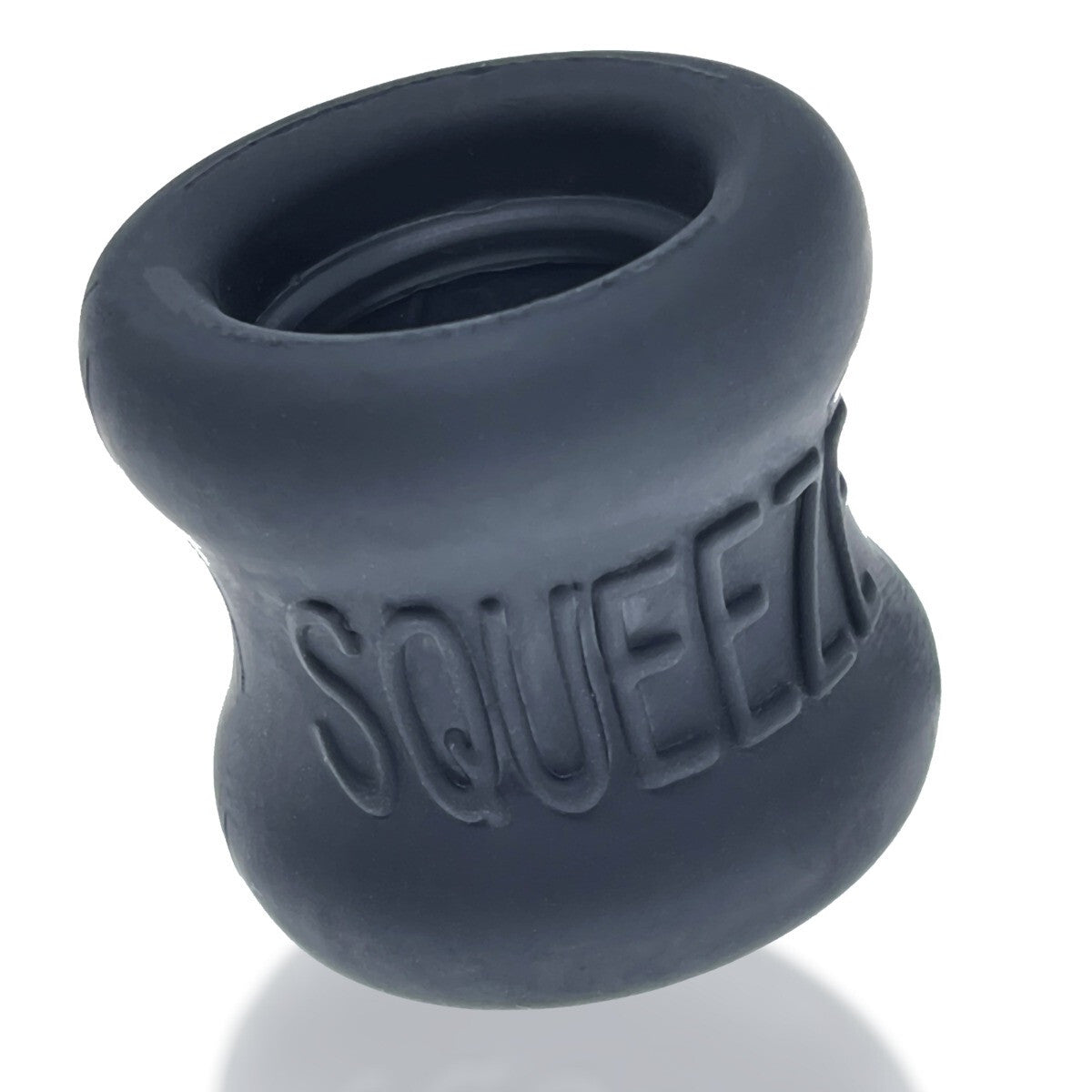 Gray silicone SQUEEZE sex toy on a white background