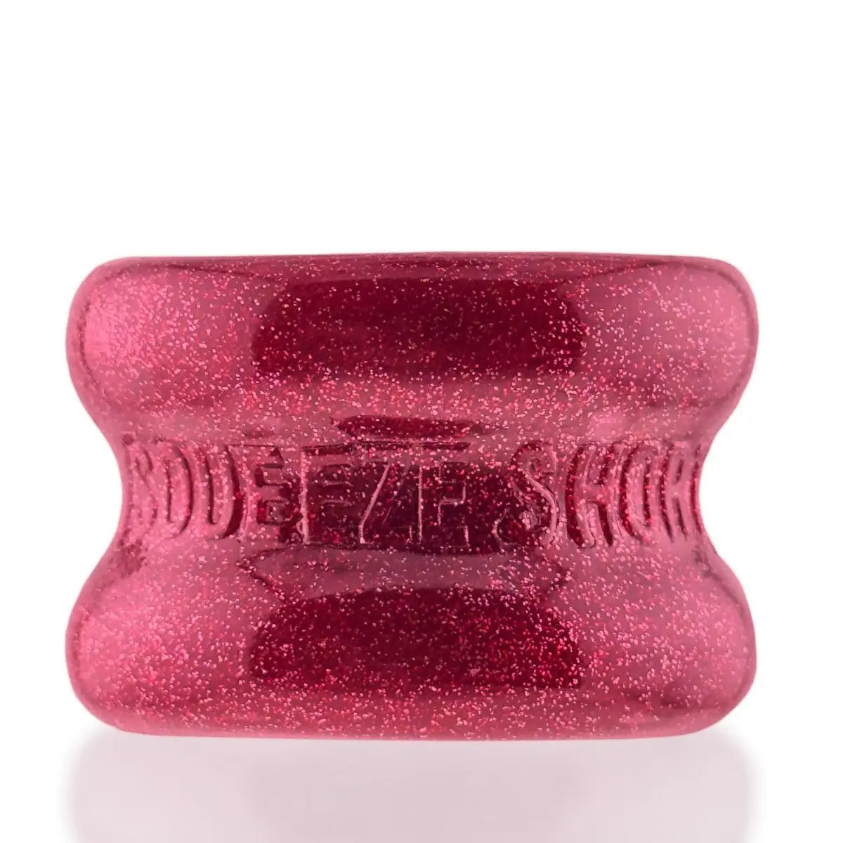 Red glittery object with 'Oxballs' branding on a white background