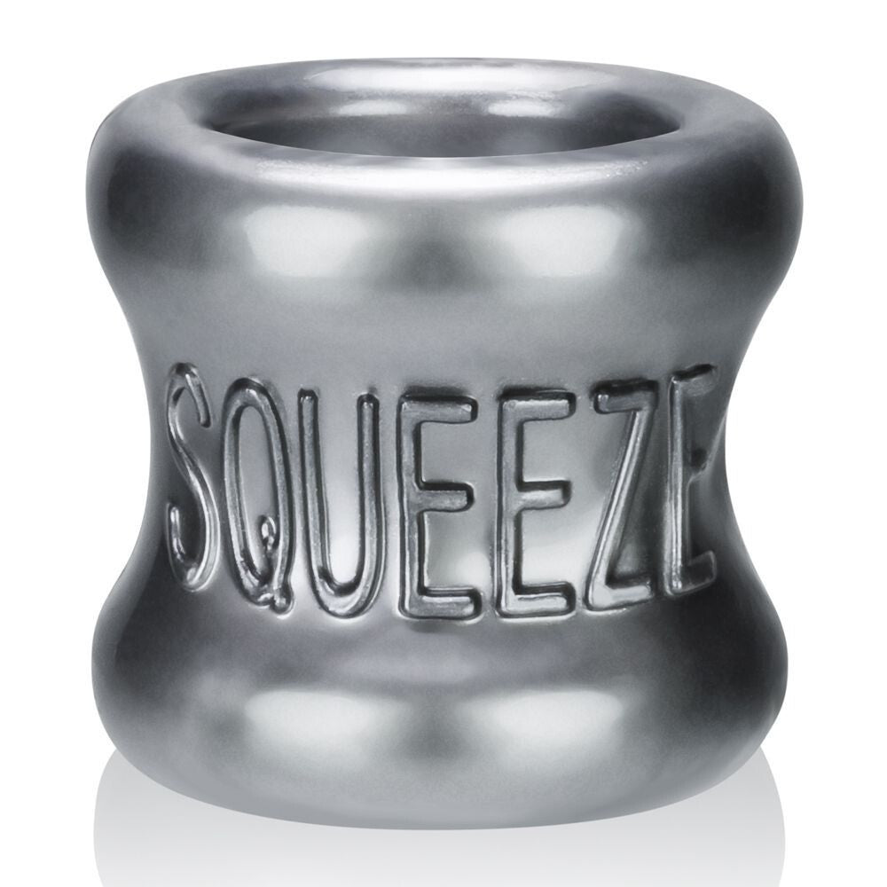 Metallic 'Squeeze' device on a white background